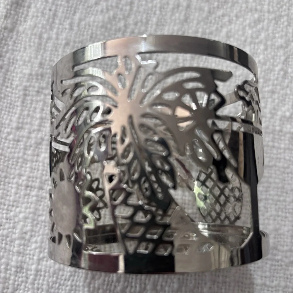 BATH &‎ BODY WORKS Silvertone Candle Holder Tropical Sun Drinks Slatkin Silver